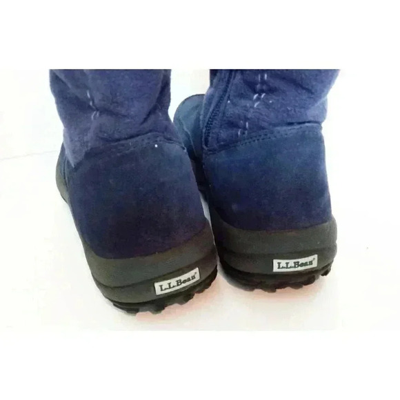 L.L. Bean Womens Winter Boots Blue Black Suede Mid Calf Flat Heel Pull On 6.5 M - Picture 10 of 10